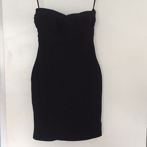 Aqua strapless black body con dress Small